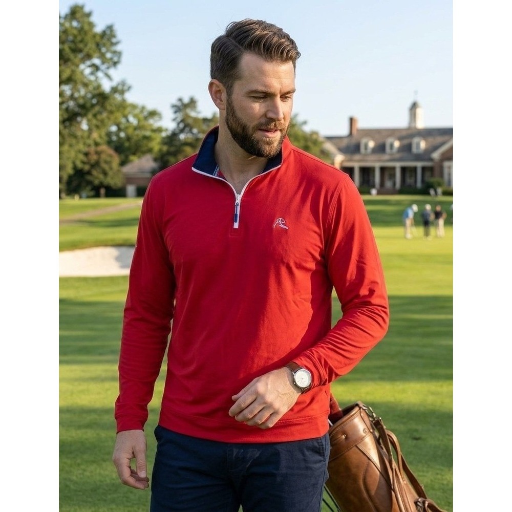 Rhoback Performance 1/4 Zip Pullover Mens L Rouge Red American Flag Logo